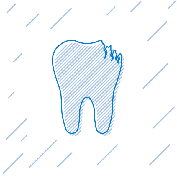 Blue Broken tooth line icon isolated on white background. Dental problem icon. Dental care symbol. Vector Illustration — Stock Vector