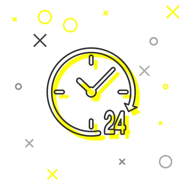 Reloj gris 24 horas icono de línea aislado sobre fondo blanco. Todo el día icono cíclico. Símbolo de servicio 24 horas. Ilustración vectorial — Archivo Imágenes Vectoriales