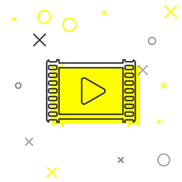 Icône de ligne de lecture vidéo gris isolé sur fond blanc. Bande de film avec panneau de jeu. Illustration vectorielle — Image vectorielle
