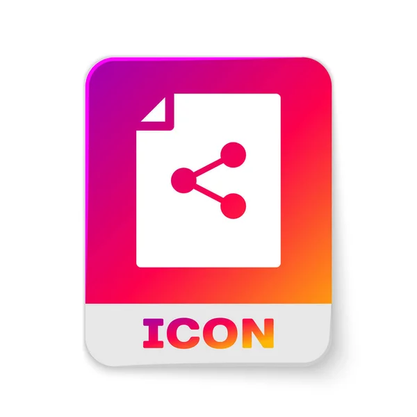 白い背景に分離された白い共有ファイルアイコン。ファイル共有。ファイル転送記号。長方形の色ボタン。ベクトルイラストレーション — ストックベクタ