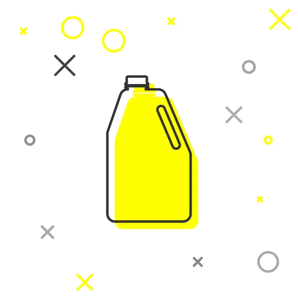 灰色家庭化学品空白塑料瓶线图标隔离在白色背景上。液体洗涤剂或肥皂，除污剂，洗衣漂白剂。矢量插图 — 图库矢量图片