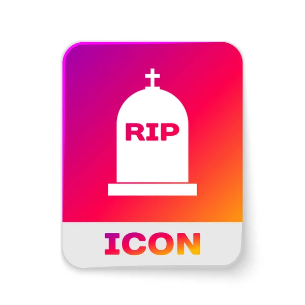 Lápida blanca con RIP escrito en él icono aislado sobre fondo blanco. Icono de tumba. Botón de color rectángulo. Ilustración vectorial — Archivo Imágenes Vectoriales