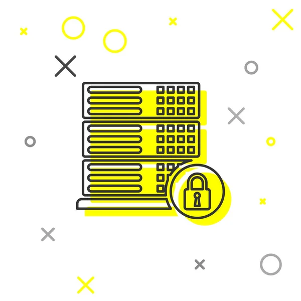 Sécurité du serveur gris avec icône fermée de ligne de cadenas isolée sur fond blanc. Sécurité, sûreté, concept de protection. Illustration vectorielle — Image vectorielle