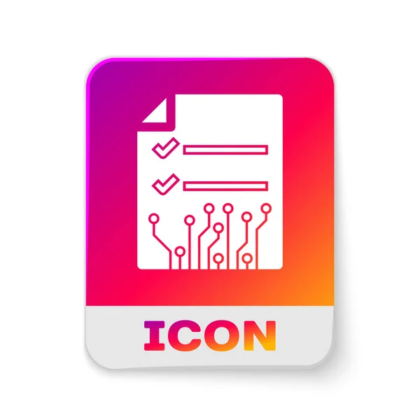 Icono de contrato White Smart aislado sobre fondo blanco. Tecnología de cadena de bloques, minería criptomoneda, bitcoin, altcoins, mercado de dinero digital. Botón de color rectángulo. Ilustración vectorial — Vector de stock