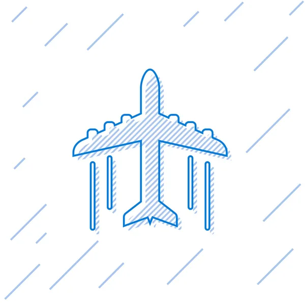 Kék Síkvonal ikon elszigetelt-ra fehér háttér. Repülő repülőgépikon. Légvonali megjelölés. Vektoros illusztráció — Stock Vector
