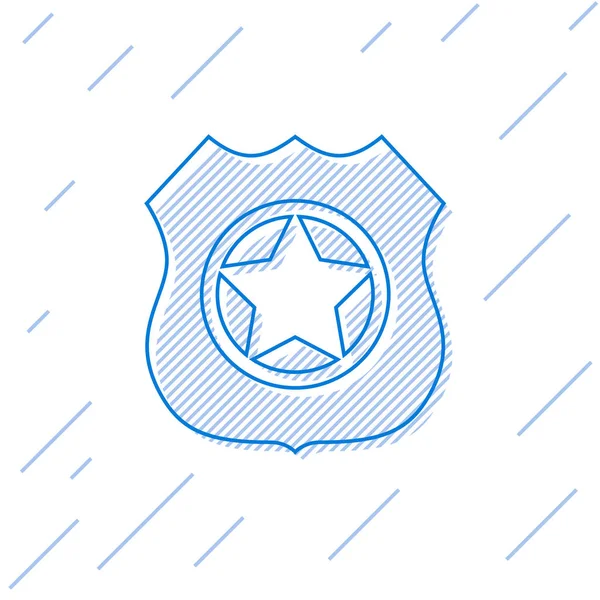 Mavi Polis rozeti çizgi simgesi beyaz arka planda yalıtılmış. Şerif rozeti işareti. Vektör İllüstrasyonu