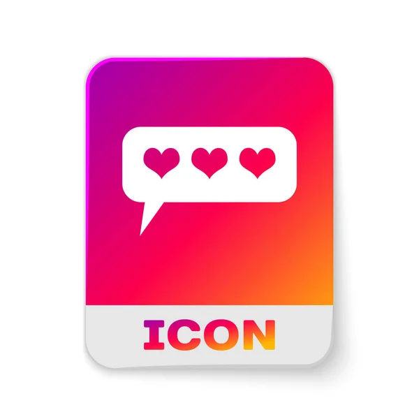 White Like and heart icon isolated on white background. Counter Notification Icon. Follower Insta. Rectangle color button. Vector Illustration — Stock Vector