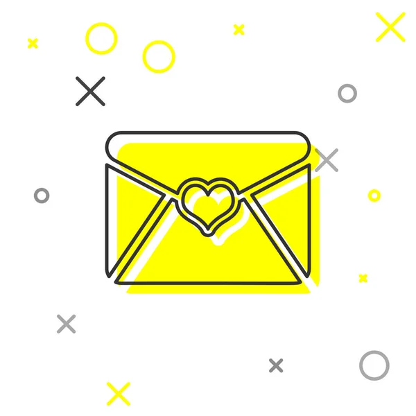 Enveloppe grise avec icône de ligne de coeur Valentine isolée sur fond blanc. Lettre d'amour et de romance. Illustration vectorielle — Image vectorielle