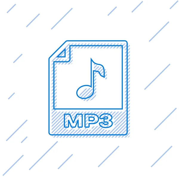 Ícone de documento de arquivo MP3 azul. Baixar ícone de linha de botão mp3 isolado no fundo branco. Sinal de formato de música Mp3. Símbolo do ficheiro MP3. Ilustração vetorial — Vetor de Stock