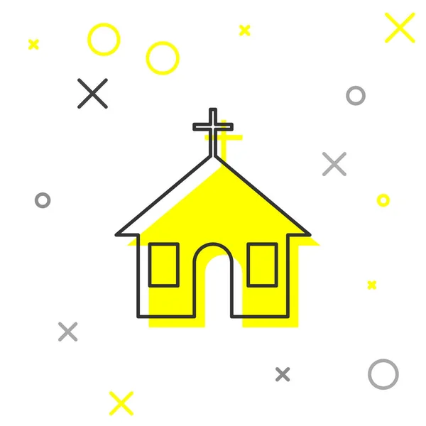 Grijze kerkgebouw lijn icoon geïsoleerd op witte achtergrond. Christelijke kerk. Religie van de kerk. Vector illustratie — Stockvector