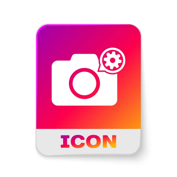 Weiße Fotokamera und Ausrüstungssymbol isoliert auf weißem Hintergrund. Anpassung App, Servicekonzept, Einstellungsmöglichkeiten, Wartung, Reparatur, Reparatur. Rechteck-Farbtaste. Vektorillustration — Stockvektor