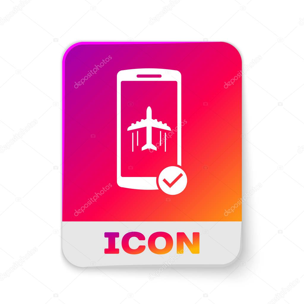 White Flight mode in the mobile phone icon isolated on white background. Airplane or aeroplane flight offline mode passenger regulation airline . Rectangle color button. Vector Illustration