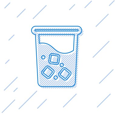 Beyaz arka plan üzerinde izole su hattı simgesi ile Mavi Cam. Soda bardak iç. Taze soğuk içecek sembolü. Vektör İllüstrasyonu