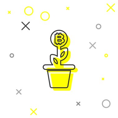 Beyaz arka plan üzerinde izole pot çizgi simgesigri Bitcoin bitki. İş yatırım büyüme kavramı. Blockchain teknolojisi, kripto para madenciliği. Vektör İllüstrasyonu