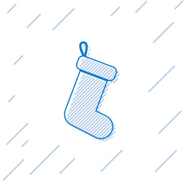 Mavi Noel çorap çizgi simgesi beyaz arka plan üzerinde izole. Vektör İllüstrasyonu