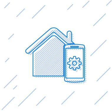 Blue Smart home - beyaz arka planda yalıtılmış uzaktan kumanda sistemi çizgi simgesi. Vektör İllüstrasyonu