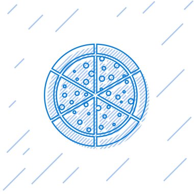 Mavi Pizza satır simgesi beyaz arka planda yalıtılmış. Vektör İllüstrasyonu