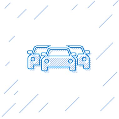 Mavi Arabalar çizgi simgesi beyaz arka planda yalıtılmış. Vektör İllüstrasyonu