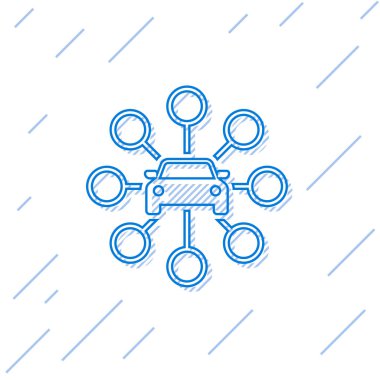 Mavi Araba paylaşım satırı simgesi beyaz arka planda yalıtılmış. Araba paylaşım işareti. Ulaşım kiralama hizmeti konsepti. Vektör İllüstrasyonu