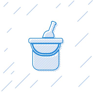 Beyaz arka plan üzerinde izole bir buz kovası hattı simgesi şarap Mavi Şişe. Vektör İllüstrasyonu