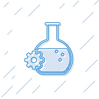 Mavi Biyomühendislik çizgi simgesi beyaz arka plan üzerinde izole. Genetik ve biyomühendislik simgesinin unsuru. Biyoloji, molekül, kimyasal ikon. Vektör İllüstrasyonu