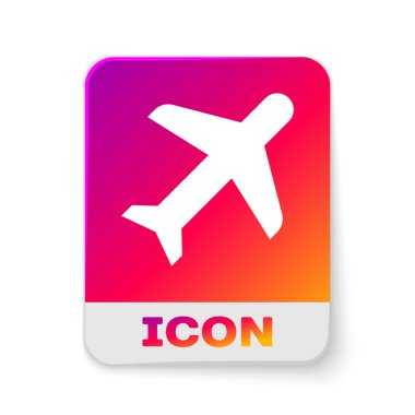 Beyaz Düzlem simgesi beyaz arka planda yalıtılmış. Uçan uçak simgesi. Uçak işareti. Dikdörtgen renk düğmesi. Vektör İllüstrasyonu