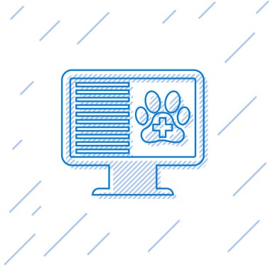 Beyaz arka plan üzerinde izole monitör hattı simgesi üzerinde Blue Medical klinik kayıt pet. Sağlık sigortası formu. Reçete, tıbbi kontrol izleri raporu. Vektör İllüstrasyonu