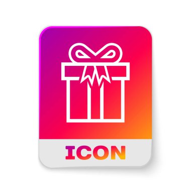 Beyaz arka planda yalıtılmış Beyaz Hediye kutusu simgesi. Dikdörtgen renk düğmesi. Vektör İllüstrasyonu