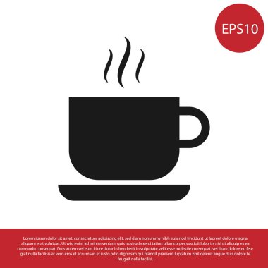 Beyaz arkaplanda siyah kahve bardağı simgesi var. Çay fincanı. Sıcak içecek kahvesi. Vektör İllüstrasyonu