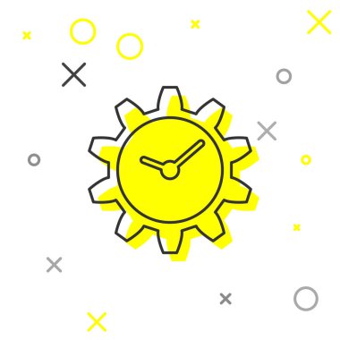 Gri Zaman Yönetimi çizgi simgesi beyaz arka planda yalıtılmış. Saat ve dişli işareti. Vektör İllüstrasyonu