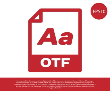 Red Otf dosya belge simgesi. Beyaz arka planda yalıtılmış otf düğme simgesini indirin. Otf dosya sembolü. Vektör İllüstrasyonu