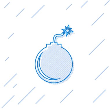 Mavi Bomba beyaz arka plan üzerinde izole çizgi simgesi patlamaya hazır. Vektör İllüstrasyonu