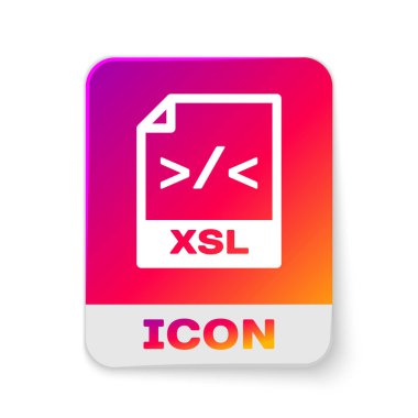 Beyaz Xsl dosya belge simgesi. Beyaz arka planda yalıtılmış xsl düğme simgesini indirin. Excel dosya simgesi. Dikdörtgen renk düğmesi. Vektör İllüstrasyonu