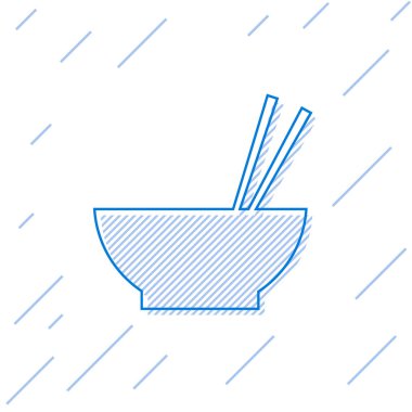 Mavi Kase asya gıda ve beyaz arka plan üzerinde izole çubukları siluet çizgi simgesi çifti ile. Hazırlık kavramı, doğu diyeti. Vektör İllüstrasyonu