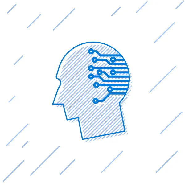 Blue Human brain as digital circuit board line icon isolated on white background. Intelligence artificielle. contour de la tête humaine avec des lignes de circuit à l'intérieur. Illustration vectorielle — Image vectorielle