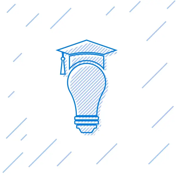 Μπλε λάμπα φως και την αποφοίτηση καπάκι γραμμή εικονίδιο απομονώνεται σε λευκό φόντο. Πανεπιστημιακή εκπαίδευση. Απεικόνιση διανυσματικών φορέων — Διανυσματικό Αρχείο