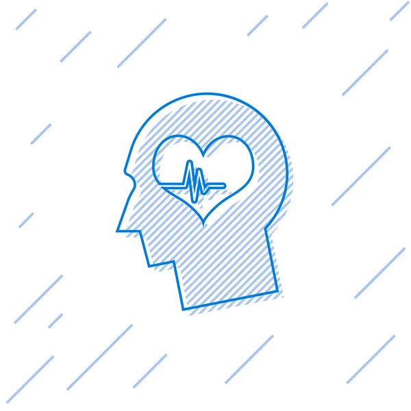 蓝色公头，在白色背景上隔离了心跳线图标。头部有心理健康、医疗保健和医疗标志。矢量插图 — 图库矢量图片