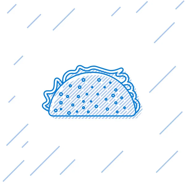 Niebieski Taco z ikoną linii tortilla na białym tle. Tradycyjna Meksykańska Fast food. Ilustracja wektorowa — Wektor stockowy