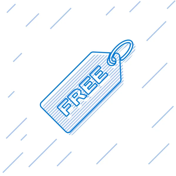 Blauw prijskaartje met een inscriptie Free line icoon geïsoleerd op witte achtergrond. Badge voor prijs. Promo tag korting. Vector illustratie — Stockvector