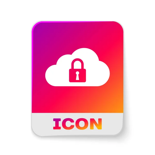 Icono de bloqueo de computación de nube blanca aislado sobre fondo blanco. Seguridad, seguridad, concepto de protección. Botón de color rectángulo. Ilustración vectorial — Vector de stock