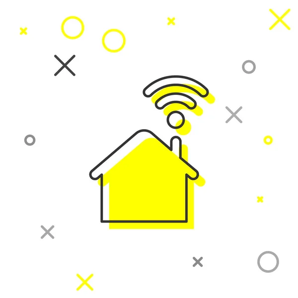 Grey Smart home con icono de línea wi-fi aislado sobre fondo blanco. Control remoto. Ilustración vectorial — Vector de stock