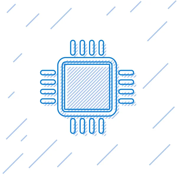 Procesador de computadora azul con microcircuitos Icono de línea de CPU ...