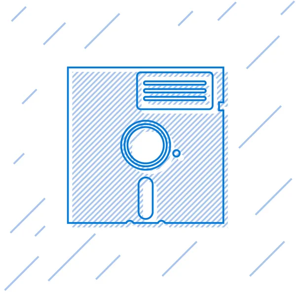 Disco blando azul en el icono de la línea de 5.25 pulgadas aislado sobre fondo blanco. Disco flexible para el almacenamiento de datos del ordenador. Signo de disquete. Ilustración vectorial — Archivo Imágenes Vectoriales