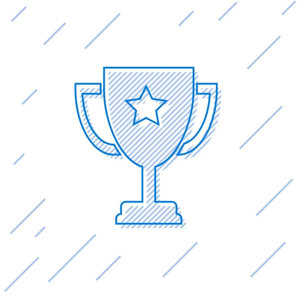 Icono de la línea de copa Trofeo Azul aislado sobre fondo blanco. Símbolo. Icono de copa Campeón. Ilustración vectorial — Archivo Imágenes Vectoriales