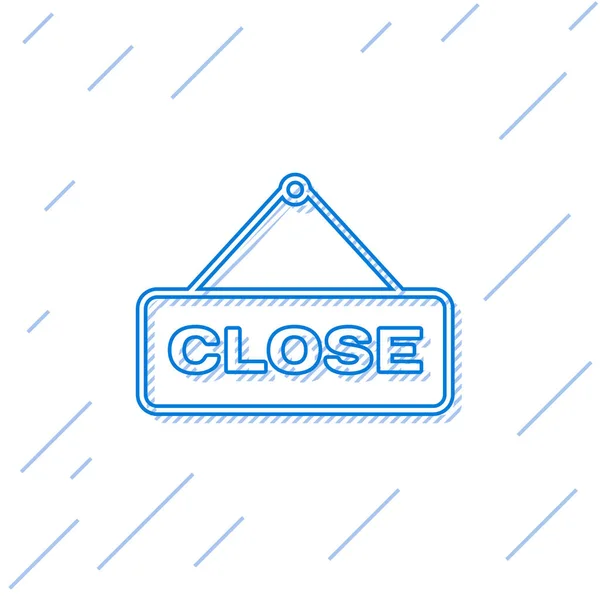 Signo colgante azul con texto Icono de línea cerrada aislado sobre fondo blanco. Tema comercial para cafetería o restaurante. Ilustración vectorial — Vector de stock