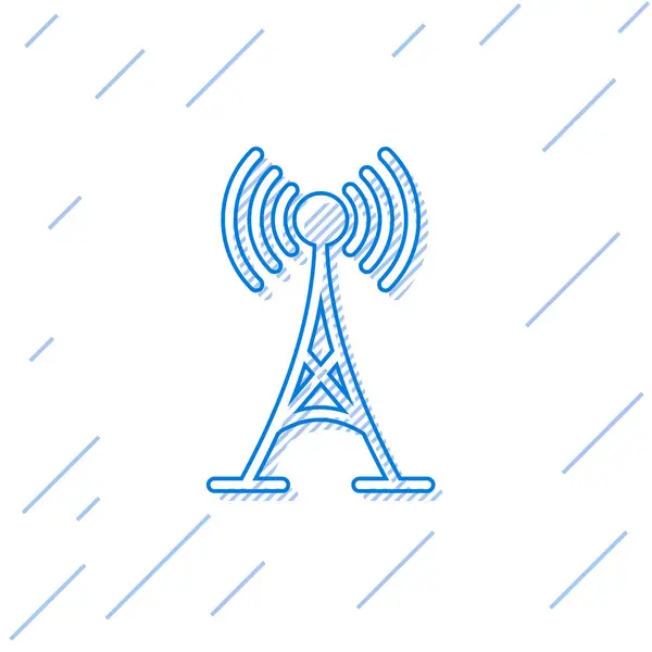 Blå antenn linje ikon isolerad på vit bakgrund. Radio antenn trådlös. Teknik och nätverkssignal radioantenn. Vektor illustration — Stock vektor