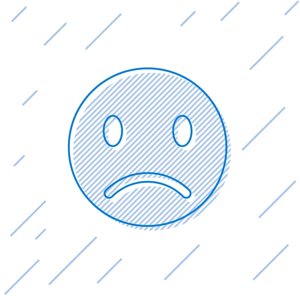 Kék Sad mosoly vonal ikon elszigetelt fehér háttér. Hangulatjel. Vektoros illusztráció — Stock Vector