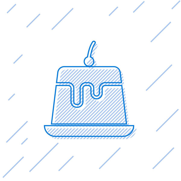 Голубой пудинг со значком линии карамели на белом фоне. Векторная миграция
