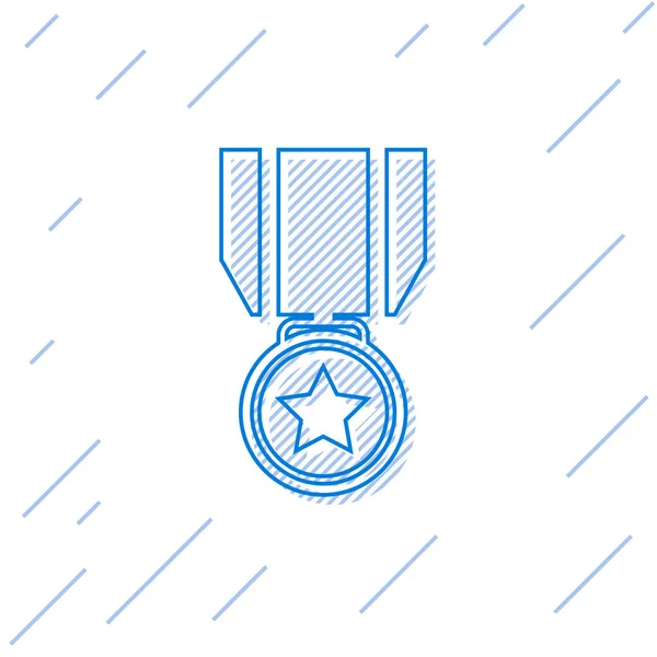 Medalla Azul con icono de línea estelar aislado sobre fondo blanco. Signo de logro del ganador. Medalla de premio. Ilustración vectorial — Archivo Imágenes Vectoriales