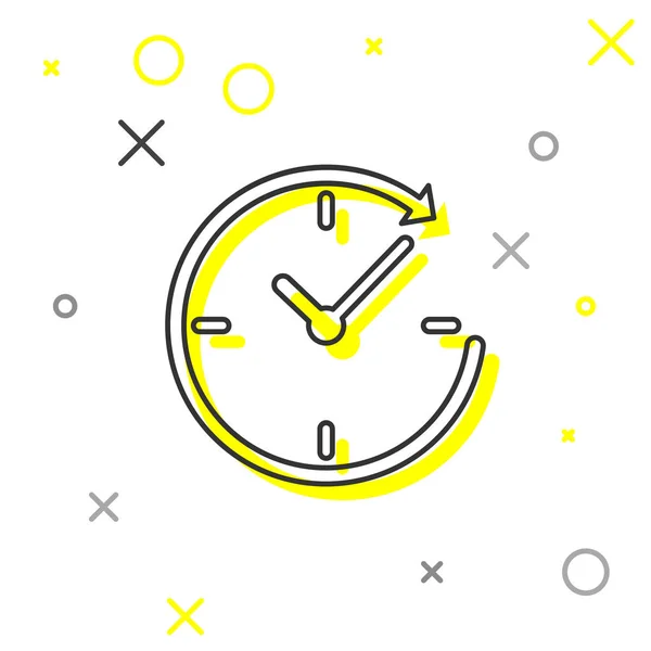 Γκρι ρολόι με το εικονίδιο της γραμμής βέλους απομονώνεται σε λευκό φόντο. Σύμβολο του χρόνου. Δεξιόστροφα βέλος και χρόνος περιστροφής βέλους. Απεικόνιση διανυσματικών φορέων — Διανυσματικό Αρχείο